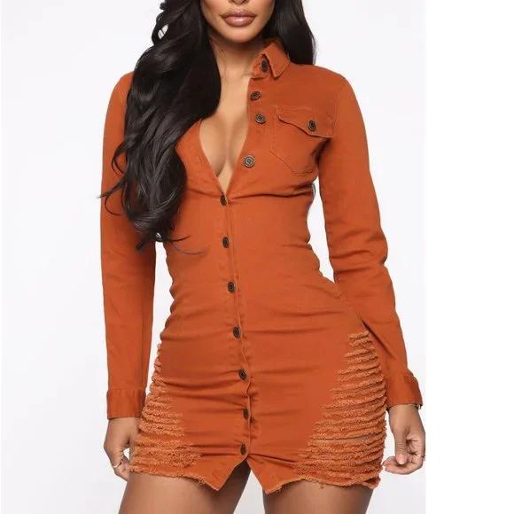 Dolls Kill | Dresses | Hot Itemdistressed Denim Bodycon Dress In Rust |  Poshmark